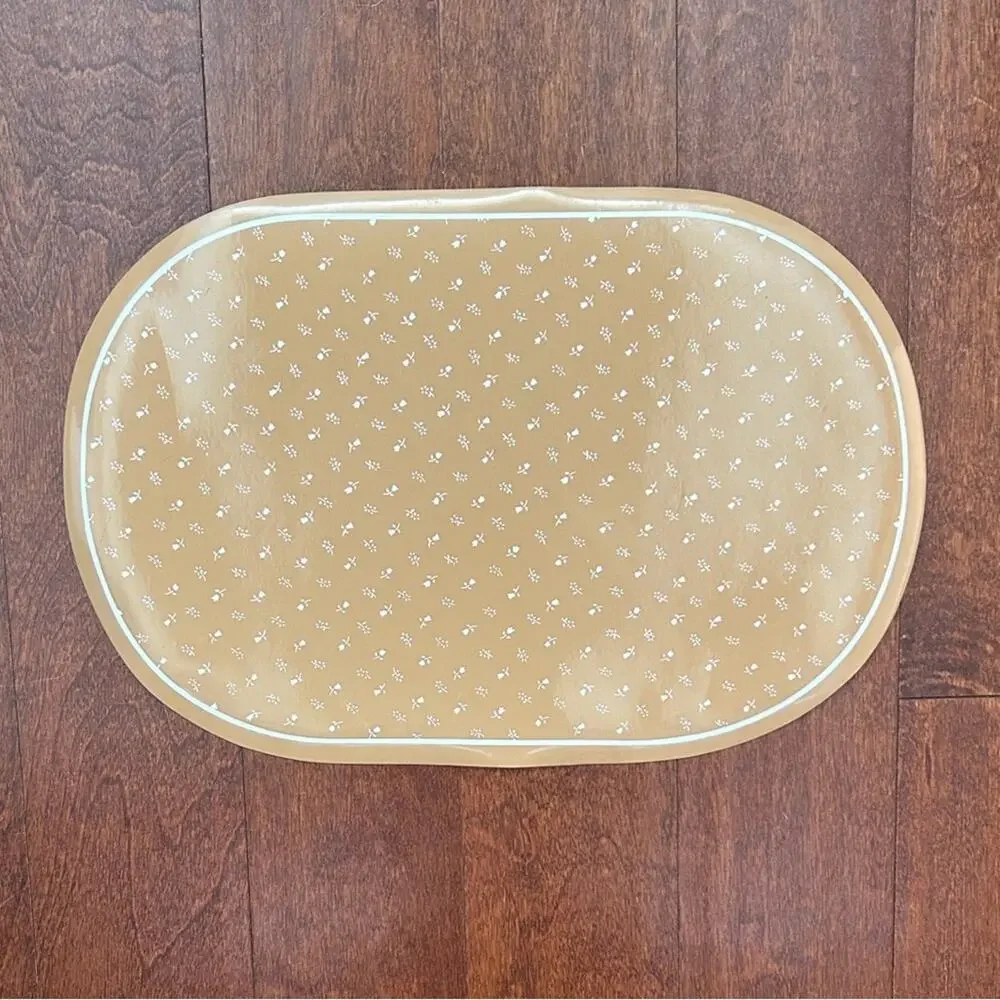 Vintage Kane Kraft Neutral Floral Patterned Tan Foam Vinyl Placemats, Set of 7